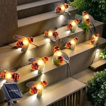 Solar Bee String Lights 12m 100LEDs Outdoor Waterproof Fairy Lights for Wedding Party Tree Courtyard Patio Fence Balcony Outdoor Indoor Decoration