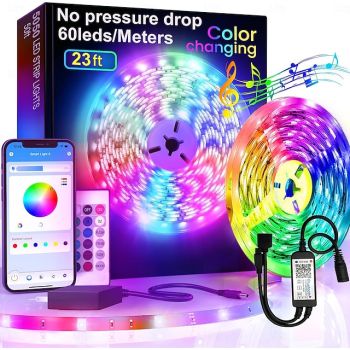 RGB LED Strip Lights Kit, High Brightness 7m 3.5m Strip Lights without Voltage Drop, Samrt WIFI or Bluetooth Controller Music Synchronization Control APP Control Suitable for Family Atmosphere Festivals Music Party
