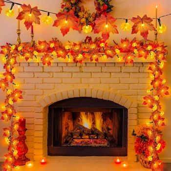 Solar 3D Pumpkin Maple Leaf String Lights 6.5m 30LED Outdoor Waterproof Garden Light Autumn Thanksgiving Christmas Wedding Party Holiday Yard Home Balcony Decoration