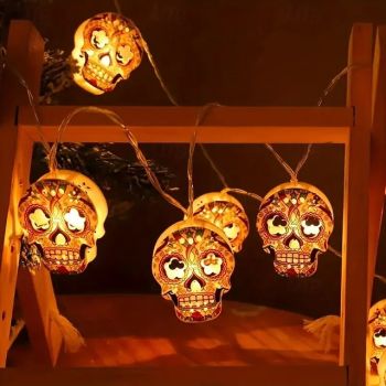 Halloween Skull String Lights 1.5m 10LED 3m 20LED Battery Powered Colorful Masks Halloween Home Balcony Bar Porch Haunted House Decoration