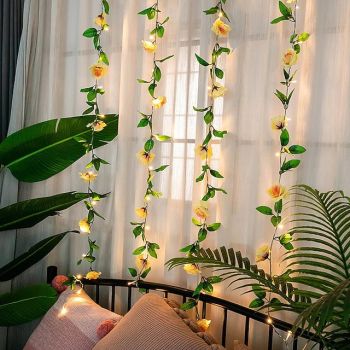 Elegant Wedding Party Reception Rose Flower Ivy Leaf LED Fairy String Lights – 2M 20LEDs Rose Garland Copper Wire Lights for Valentine's, Home Décor