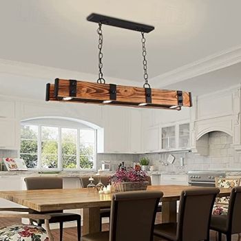 LED Pendant Light 100 cm Liner Design Warm White 4-Light Wood Industrial Vintage Style Deaign Home Office Entry & Mudroom Dining Room