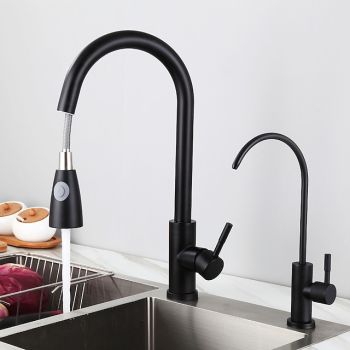 Kitchen Sink Mixer Faucet with Pull Out Spray Deck Mounted, 304 Stainless Steel 360 Rotatable Kitchen Vessel Taps for Vegetable Washing Basin Black Brushed Nickel Foldable Faucet