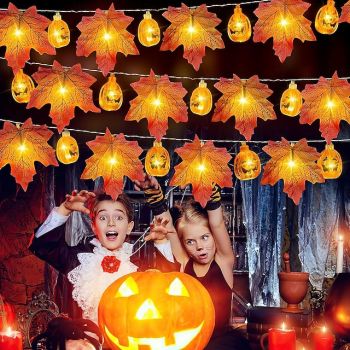 Elegant Wedding Party Reception Maple Leaf Pumpkin String Lights – 10/20/40LED USB Battery Powered Fall Garland for Autumn Home Decor 1.5/3/6M for Halloween