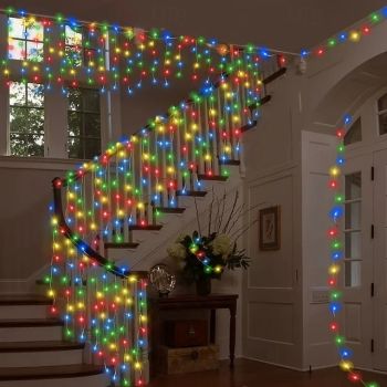LED Icicle String Lights Xmas Holiday Curtain Lighting 3.5M 5M 216Leds For Xmas New Year Window Christmas Holiday Party Colorful Decoration AC220V 230V 240V EU Plug