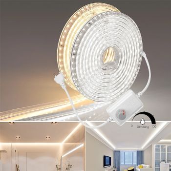 30m 98ft Waterproof LED Strip Light Rope Tape Dimmable Waterproof With Dimmer For Kitchen Closet Cabinet Backyard Backlight 220V