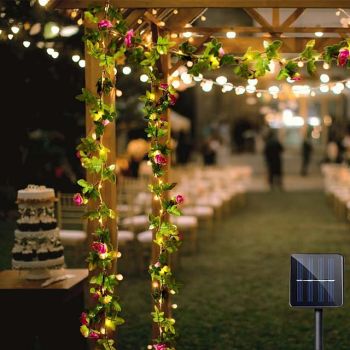 Elegant Wedding Reception Party Solar LED String Lights Outdoor Rose Rattan Fairy Light 2.3M 20LEDs IP65 Waterproof Wedding Valentines Garland Outdoor Patio Decoration