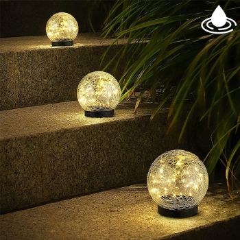 Solar Globe Lights Outdoor Waterproof, Solar Balls Garden, Cracked Ball Solar Lights Outdoor, Festival Outdoor Indoor Decoration Solar Lawn Lights Walkway Lamp