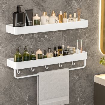 Shower Caddy Bathroom Shelves Wall Mounted White Storage Organizer Rack Bathroom Kitchen Bathroom Hardware Pendant Bathroom Shelf Space Aluminum Shower Rack Corner Shelf Square Bath Shower Shelf Bath Hardware