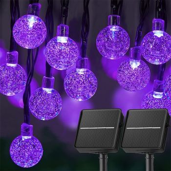 2 Pack Crystal Globe Solar String Lights, 10m 100LEDs & 6m 60LEDs Fairy Lights Waterproof Outdoor Christmas Garden Window Party Decoration