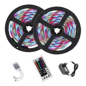 10M (2x5M) LED Strip Lights RGB Tiktok Lights 2835 600led Strips Lighting Color Changing with 44 Key IR Remote Ideal for Home Kitchen Christmas TV Back Lights DC 12V