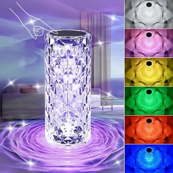Crystal Light Lamp Color Changing Lamps Table Lamp with Touch Control Diamond LED Night Light Rechargeable Rose Romantic Date Lighting Decor for Festival, Home, Restaurant, Bar