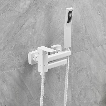Bathtub Faucet Dual Spout Wall Mounted White, Bath Tub Filler Mixer Brass Tap with Heldhand Showerhand, Ceramic Valve Single Handle Control Durable Bathtub Faucet