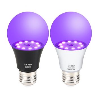 2PCS LED Black UV Light Bulb A19 9.5W Black Bulb Replacement Up to 100W Black light UVA Level 385-400nm Night Light is Applicable to Tody Paint Black Light Party Halloween