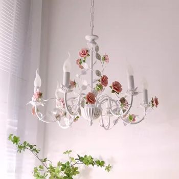 LED Pendant Light 3/6/8-Light Nordic Style Rose Wrought Lamp Pastoral Metal Sputnik Chandelier Lighting Candle Style E14 Living Room Bedroom 110-240V