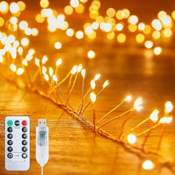 Christmas LED Firecrackers Fireworks Shape Copper Wire String Lights 3m 100LED 6m 200LED Remote Control USB Powered for Xmas Tree Wedding Party Holiday Home Outdoor Waterproof Decoration