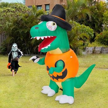 6ft Halloween Outdoor Inflatable Pumpkin Dinosaur Combo, Inflatable Yard Decoration, Built-in LED Lights for Garden/Patio/Holiday/Party