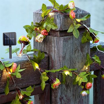 Solar Ivy Leaf Rose Leaf String Lights Outdoor LED Hanging Lights Artificial for Valentines Yard Fence Garden Wall Hanging Decoration Lighting Waterproof Light