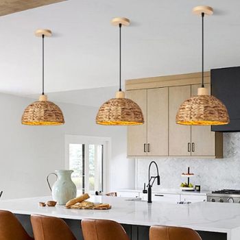 Bohemian Pendant Lights for Kitchen Island, Bohemian Rattan, Hand Woven, Natural Seagrass Weave Llighting, Pendant Ceiling Light for Restaurants, Living Room