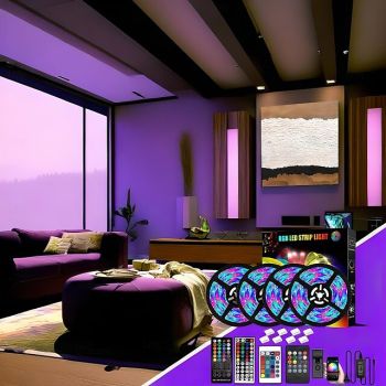 LED Strip Lights 20M Bluetooth DIY Color Changing 2835 RGB Kit with Hidden Controller and Remote – Easy Installation 5M 10M 15M for TV Backlight, Room and Bedroom Decor