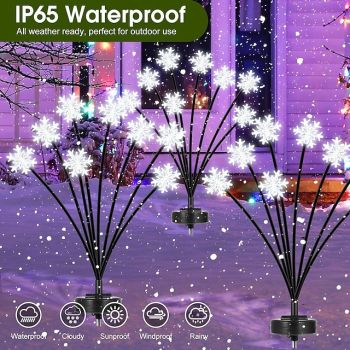 2 Pcs 8-head outdoor solar waterproof Christmas snowflake shaped swinging plug-in lamp courtyard garden lawn party atmosphere decoration Lights landscape lamp