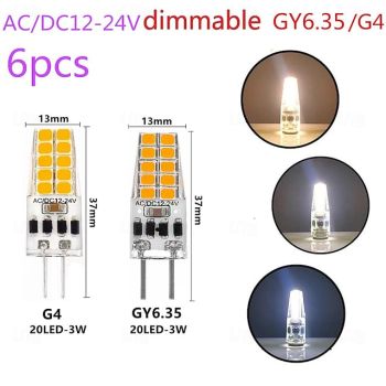 6pcs/10pcs Dimmable LED Bulb G4 GY6.35 AC/DC12-24V 3W 20LED Energy Saving Silicone Light 360 degrees Replace Halogen Lamp