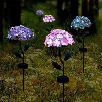 Motion Sensor Outdoor Lights LED Solar Light Artificial Hydrangea Simulation Flower Outdoor Waterproof Garden Lawn Stakes Lamps