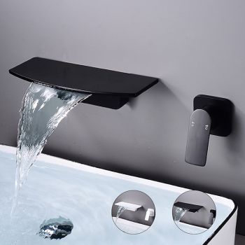 Wall Mount Bathroom Sink Mixer Faucet Brass, Waterfall Basin Taps Wall Mounted Single Handle One Hole Tap with Hot and Cold Hose Black White Electroplated Top Quality