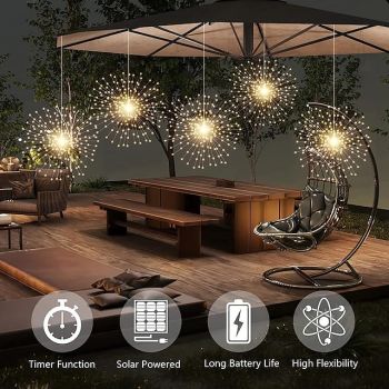 1PC Outdoor Solar Firework Lights, LED Starburst Christmas Sphere Garden Decoration