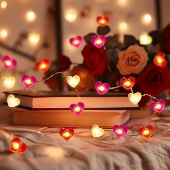 Valentine's Day Decor 2M 20LED Fairy Lights Red Pink White Heart Lights String Battery Operated Valentines Decorations Heart Fairy Lights Romantic Decor Home Bedroom