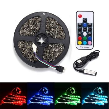 100CM LED Light Strips RGB Tiktok Lights TV Background atmosphere lamp USB 5V Black Waterproof 15W 5050 10mm with 17Key RF Controller DC 5V
