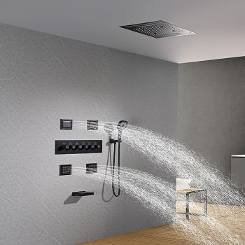Shower Faucet,Rainfall Shower System Thermostatic Mixer valve Body Jet Massage Set - Rainfall Shower Multi Spray Shower Waterfall Contemporary Painted Finishes Mount Inside Brass Valve Foundation of a Perfect Shower