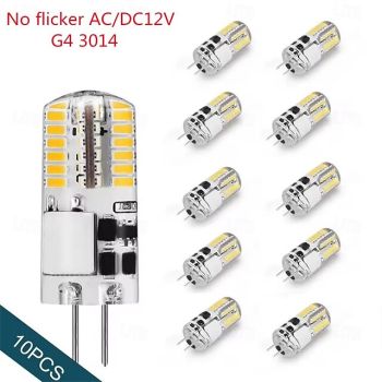 10 Pcs No Flicker AC/DC12V G4 LED Bulb 2W 3W Silicone 24/48LEDS SMD3014 Super Bright Replace 30W Halogen Chandelier Light