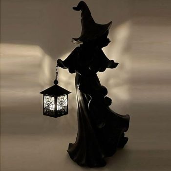 Cracker Barrel Witch Halloween Decoration Ghost with Lantern Faceless Ghost Sculpture Witch Ghost Lamp Hell Messenger Holding Lantern Statue Realistic Halloween Theme Props