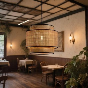 Vintage Pendant Light Scallop Style Dome Lampshade in Rattan Suspension Lighting Simplicity Chandelier Single Hanging Lamp Fixture Indoor Decoration