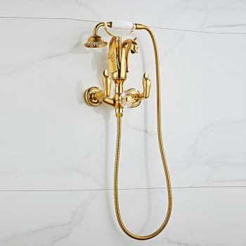 Bathtub Faucet - Retro Vintage Electroplated Wall Installation Brass Valve Bath Shower Mixer Taps Durable Bathtub Faucet
