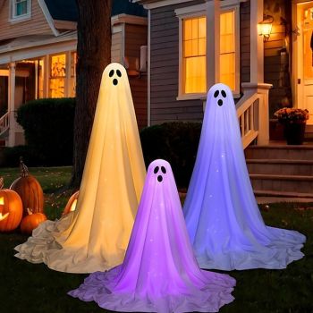 1 Pc standing ghost telescopic pole 85-165CM Halloween indoor and outdoor courtyard lawn path terrace party terrifying and eerie atmosphere decorative light