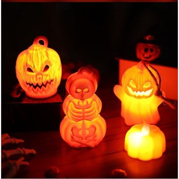 6PCS Halloween Pumpkin Lantern Party Decoration Home Scene Modeling Piece Ghost Night Light Creative Skull Pumpkin Lantern