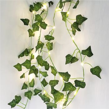 Artificial Plants LED String Light 2M 20LEDS Fairy Lights Creeper Green Leaf Christmas Home Wedding Outdoor Ivy Vine Decoration Lamp DIY Hanging Garden Patio Yard (without Battery)
