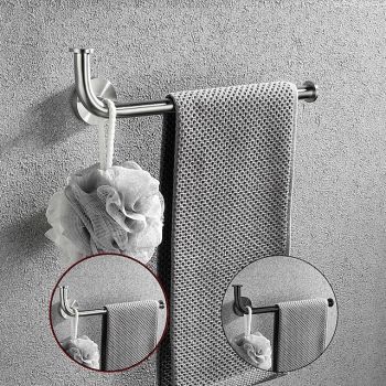 Multifunctional Towel Bar Brushed/Painted Finish Toilet Paper Holder with Coat Hook 304 Stainless Steel Mattle Black/Silver Wall-mounted