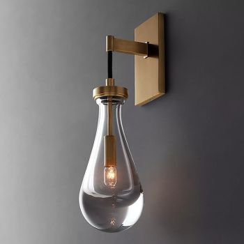 Gold Black Wall Sconces Bedside Light with Clear Solid Glass Raindrop for Indoor Wall Lights Living Room Kitchen Hallway