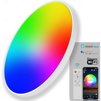 Smart LED Ceiling Light WiFi, RGB Flush Mount Ceiling Light Fixture, 16 Million DIY Colors, Compatible with Alexa Google Home, 2700K-6500K Ceiling Lights for Bedroom Living Room