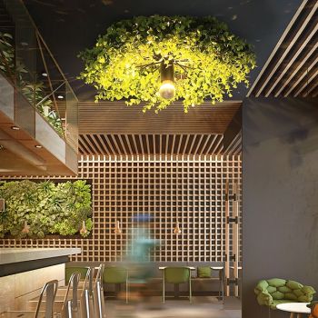 Lightinthebox Ceiling Lights LED Plant Garland Style Wall Light E27 Semi - Electroplated Bulb Wheel Shape Wrought Iron Faux Green Plant Wall Mount Bar Cafe Decor 110-240V