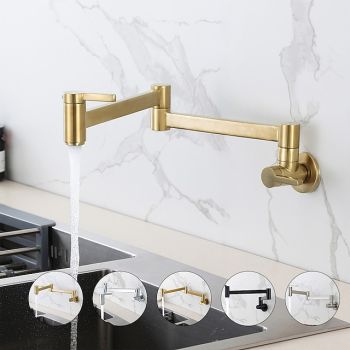 Kitchen Faucet,Wall Mounted Pot Filler Two Handles One Hole Contemporary Kitchen Taps Foldable Faucet