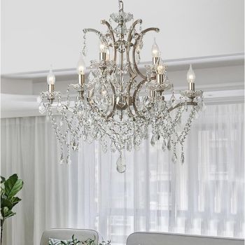 Chrome Silver Large Chandelier Lighting 43/61/68cm Wide Clear Crystal Tiered 12-Light Fixture for Dining Room House Foyer Entryway Kitchen Bedroom Living Room High Ceilings 110-240V