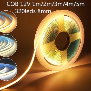COB LED Strip Lights DC 12V 320 Diodes COB Flexible LED Bar Tape Ribbon Linear for Room Decor 1m/2m/3m/4m/5m