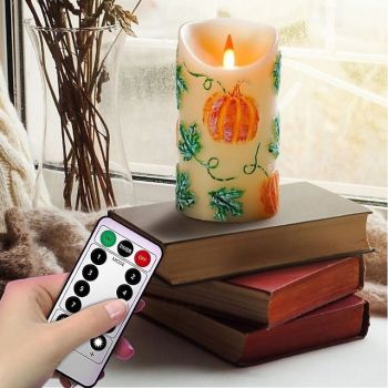 1/2 Pack 15 * 7CM embossed LED simulation electronic candle paraffin wax candle flickering flame head Halloween Thanksgiving pumpkin shaped indoor and outdoor party atmosphere light