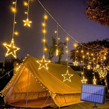 Christmas Lights Outdoor Solar LED String Light Curtain Light Waterproof 3.5M Fairy Decoration Star Atmosphere Lighting for Wedding Garden Patio Yard Decor Colorful Lamp with Remote Controller