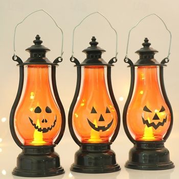 1 Pc Halloween Handheld Pumpkin Lamp Wind Light Small Oil Lamp Atmosphere Decoration Electronic Candle Horse Lantern