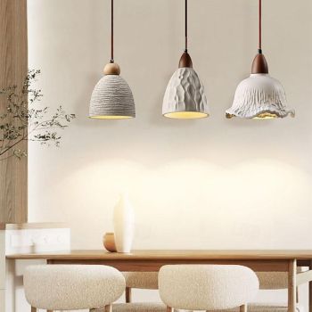LED Pendant Light Cement Wood 3-Color Light Source 16/20/50/70cm 1/2/3-Light Stylish Modern Industrial Concrete Hanging Light Fixture Japanese Wabi-Sabi Style Dome Cement E27 Pendant Light for Kitchen Dining Bar 85-265V